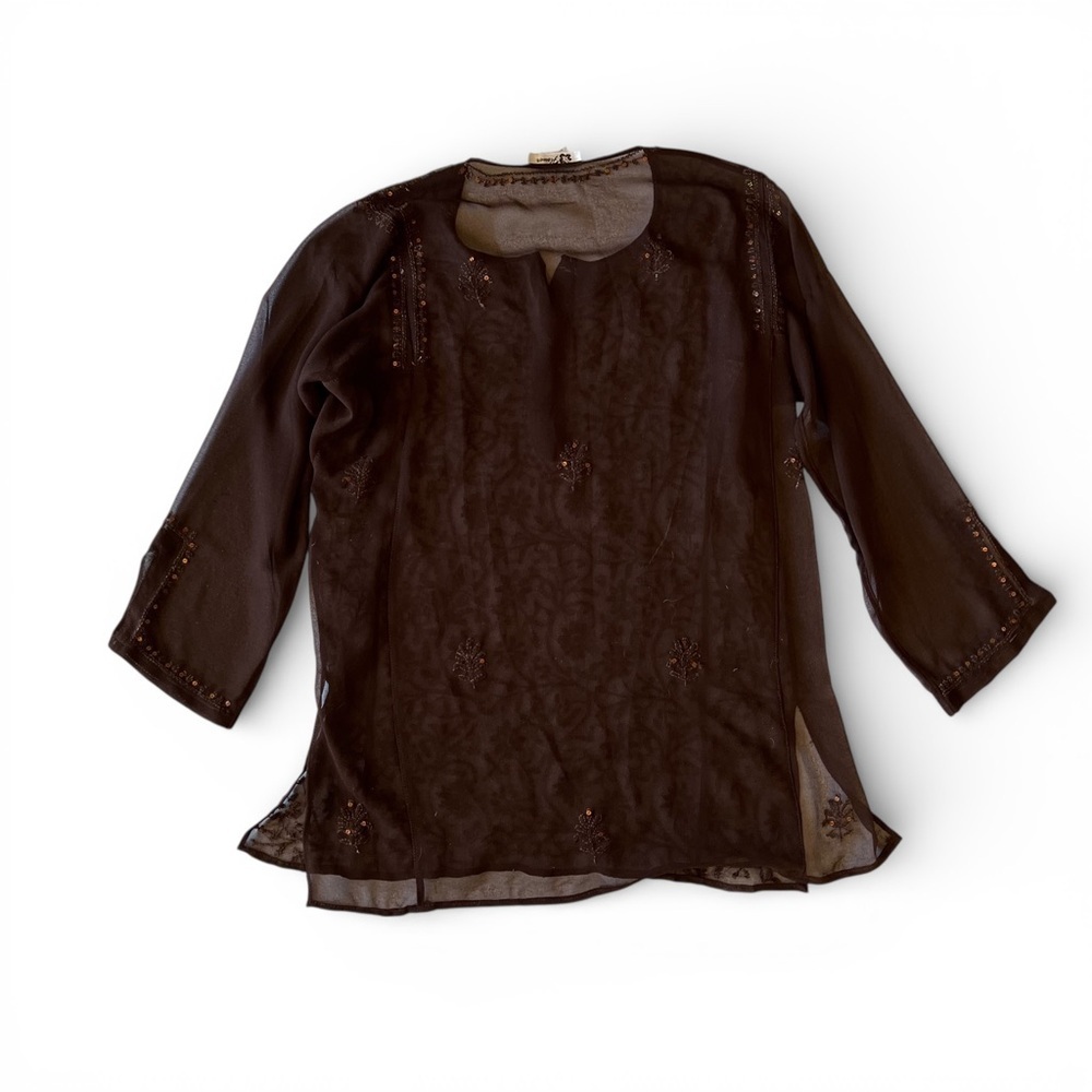 Y2K brown sheer sequin tunic top - Picture 4 of 5